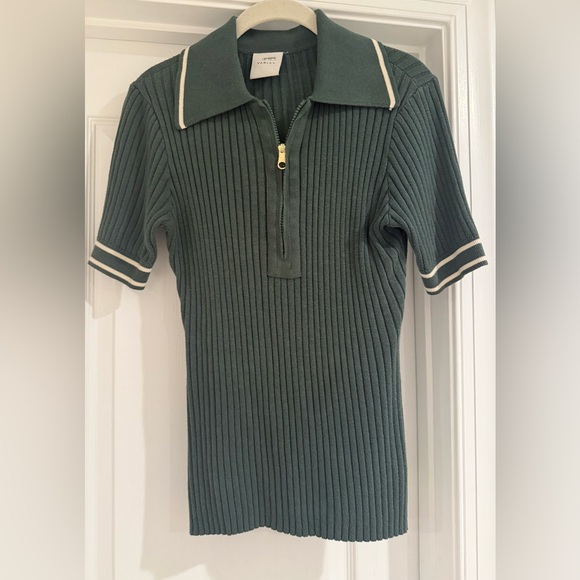 Varley Ribbed Napier Polo Knit T-Shirt Sweater - Picture 4 of 9